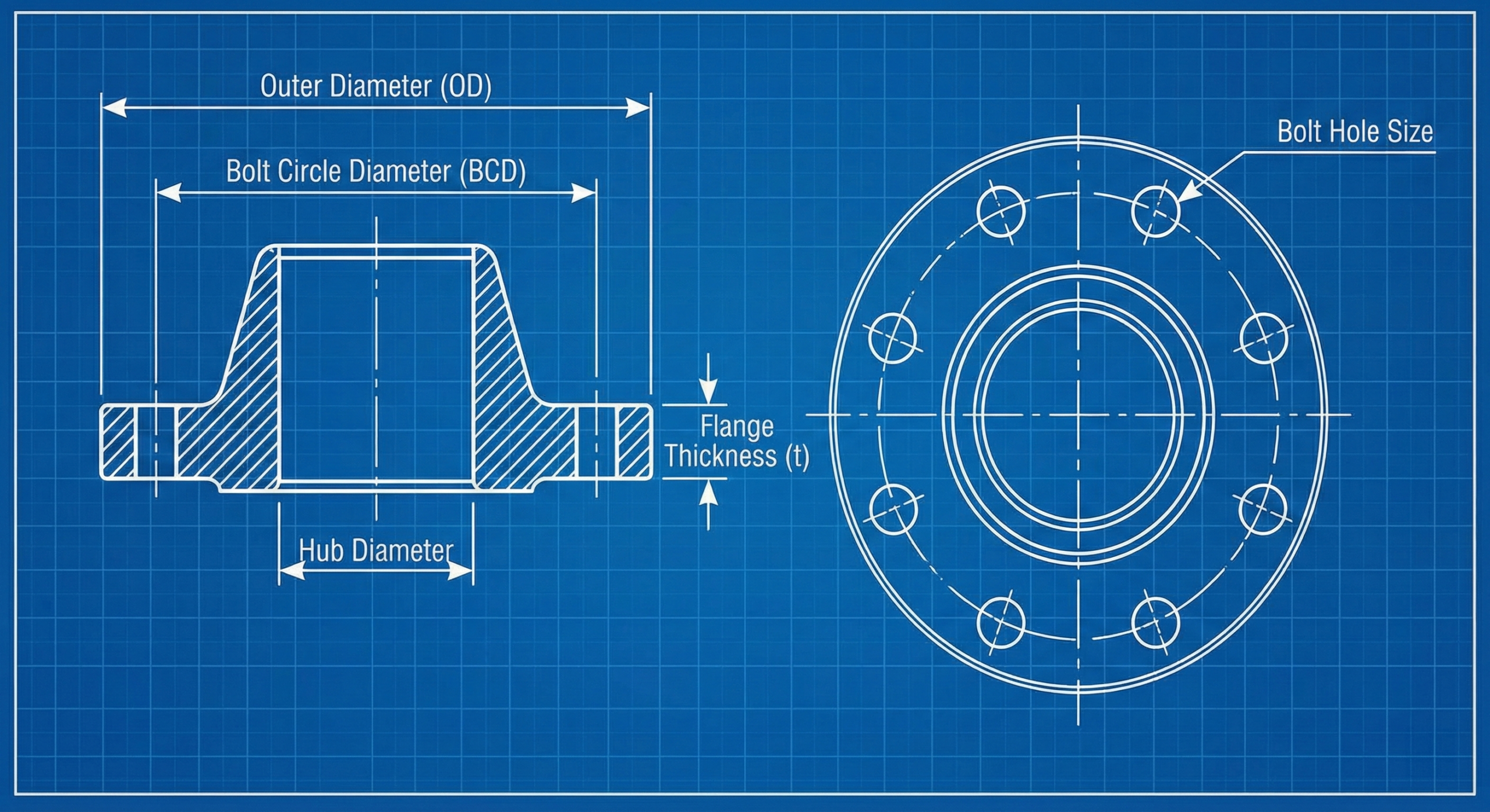 A detailed diagram of ANSI flange dimensions