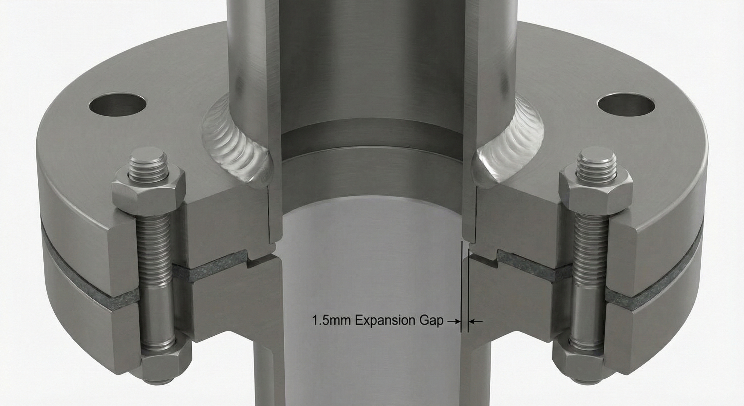 A socket weld flange with a pipe inserted, ready for welding