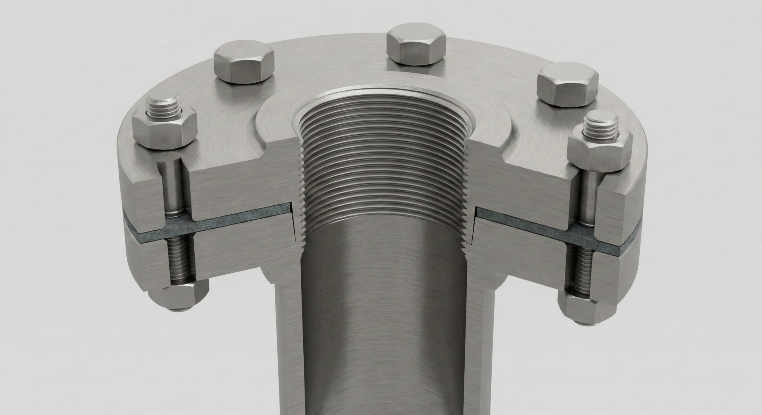 A threaded flange being screwed onto a pipe with a wrench